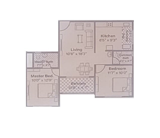 Floor plan of 2 BHK 634 Sq. Ft. Apartment in Wakadkar Amarillo Town, Pune