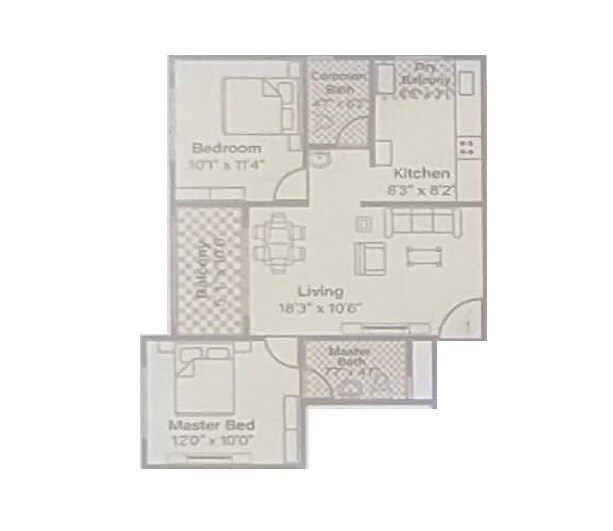 Floor plan of 2 BHK 645 Sq. Ft. Apartment in Wakadkar Amarillo Town, Pune