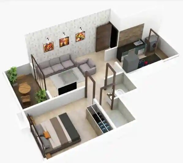 Floor plan of 1 BHK 406 Sq. Ft. Apartment in Wakadkar Aster Park, Pune
