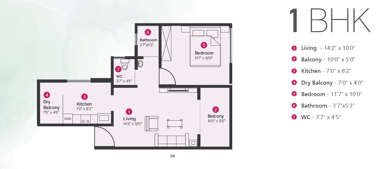 Floor plan of 1 BHK 483 Sq. Ft. Apartment in Wakadkar Aster Park, Pune