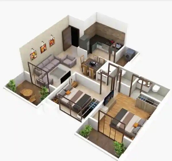 Floor plan of 2 BHK 727 Sq. Ft. Apartment in Wakadkar Aster Park, Pune