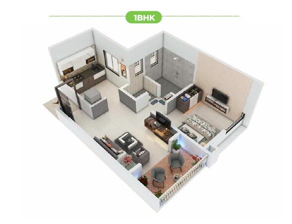 Floor plan of 1 BHK 469 Sq. Ft. Apartment in Walsis Vasundhara Phase 1, Pune