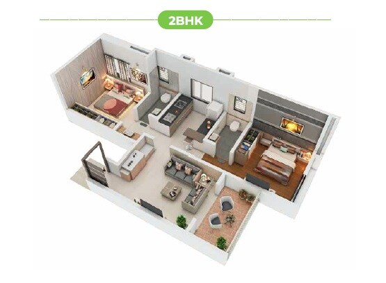 Floor plan of 2 BHK 590 Sq. Ft. Apartment in Walsis Vasundhara Phase 1, Pune