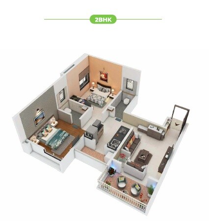 Floor plan of 2 BHK 630 Sq. Ft. Apartment in Walsis Vasundhara Phase 1, Pune
