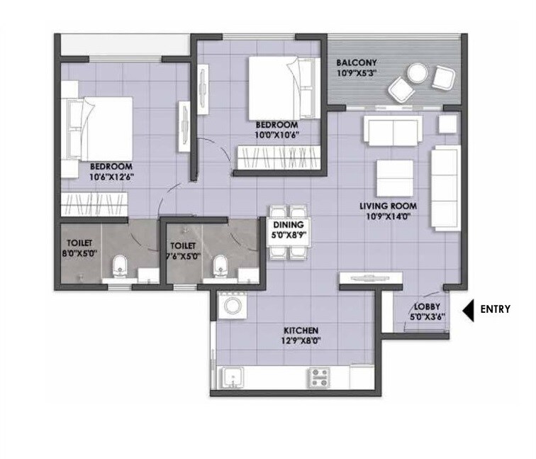 2 BHK 747 Sq. Ft. Apartment