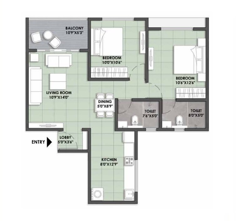 2 BHK 785 Sq. Ft. Apartment