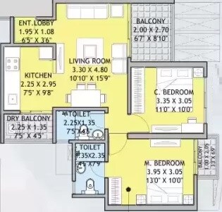 Floor plan of 2 BHK 810 Sq. Ft. Apartment in Wellwisher Abode, Pune