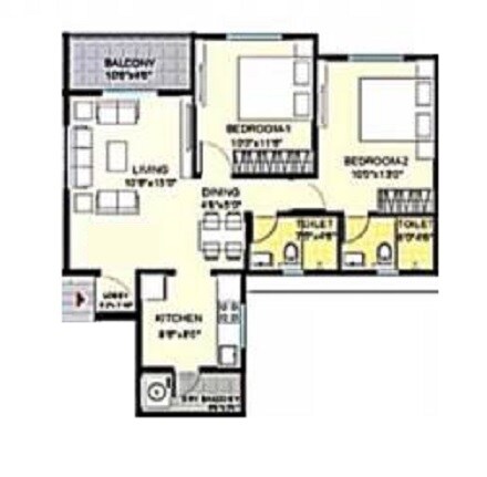 Floor plan of 2 BHK 720 Sq. Ft. Apartment in Welworth Purnam, Pune