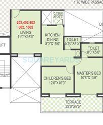 Floor plan of 2 BHK 1078 Sq. Ft. Apartment in Welworth Tinseltown, Pune