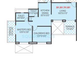 Floor plan of 2 BHK 1086 Sq. Ft. Apartment in Welworth Tinseltown, Pune