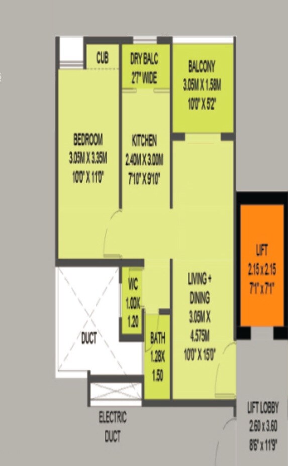 Floor plan of 1 BHK 487 Sq. Ft. Apartment in White Water Geeta Valley, Pune