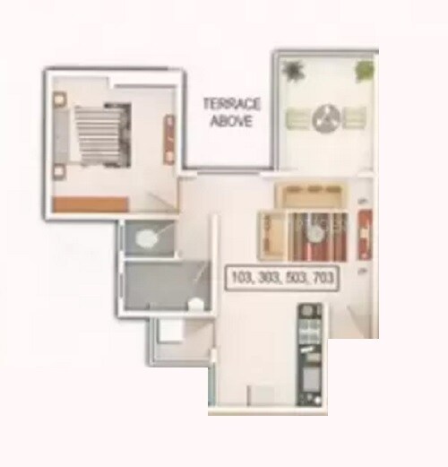 Floor plan of 1 BHK Apartment - 343 sq. ft. in Windsor County, Pune