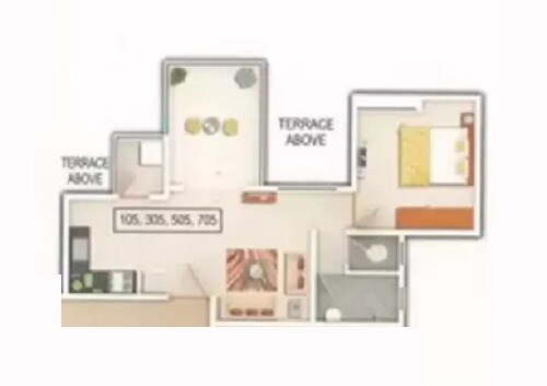 Floor plan of 1 BHK 343 Sq. Ft. Apartment in Windsor County Phase III, Pune