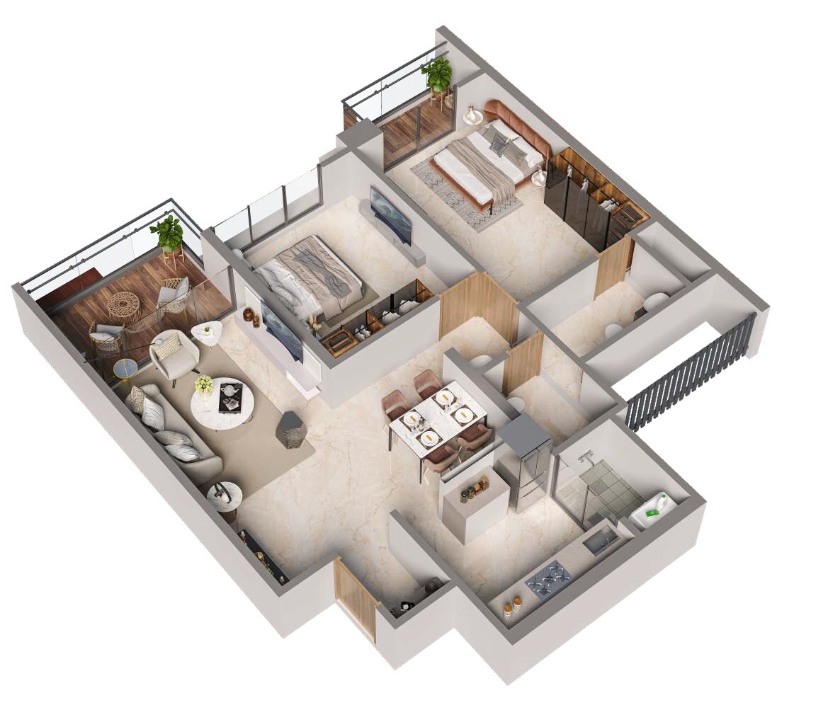 Floor plan of 2 BHK 832 Sq. Ft. Apartment in Winsome Mountain Crest, Pune