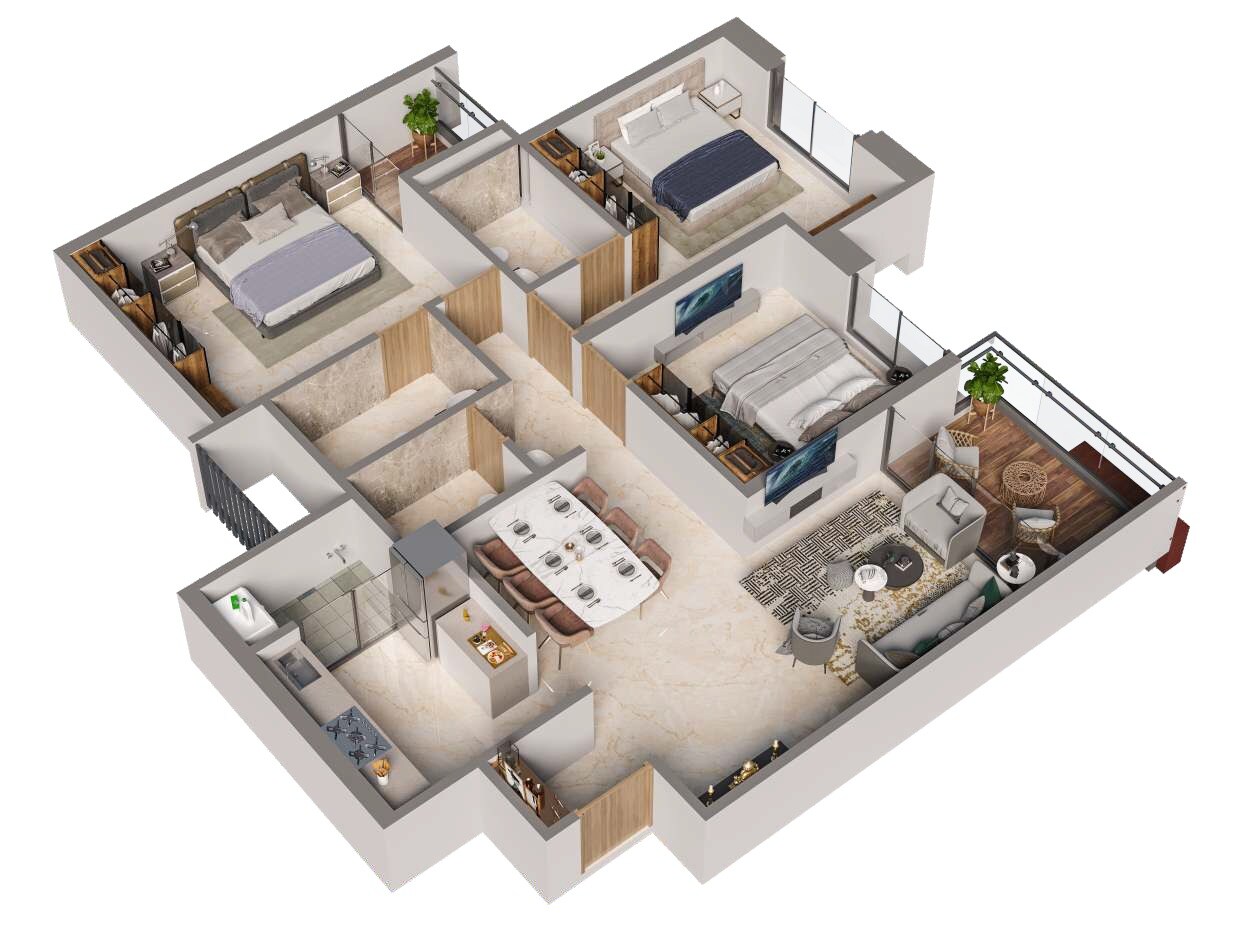 Floor plan of 3 BHK 1085 Sq. Ft. Apartment in Winsome Mountain Crest, Pune