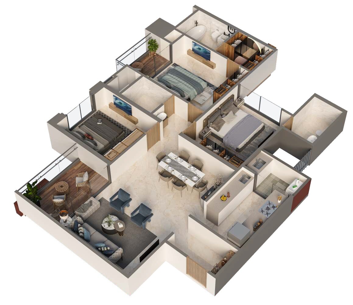 Floor plan of 3 BHK 1209 Sq. Ft. Apartment in Winsome Mountain Crest, Pune