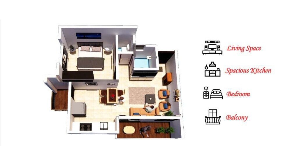 Floor plan of 1 BHK 421 Sq. Ft. Apartment in Winstar Nandan, Pune