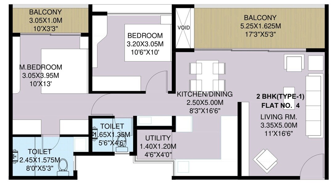 2 BHK 851 Sq. Ft. Apartment