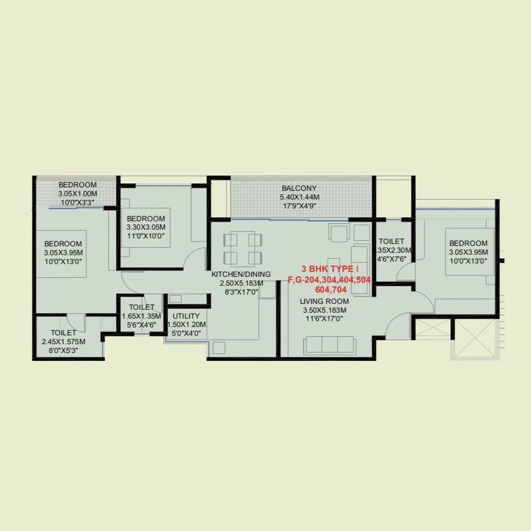 3 BHK 1076 Sq. Ft. Apartment