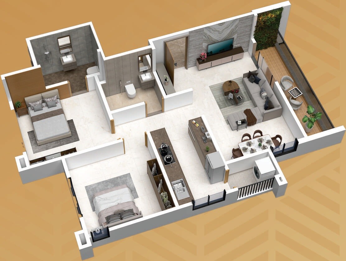 Floor plan of 2 BHK 646 Sq. Ft. Apartment in WP Royal Elevia, Pune