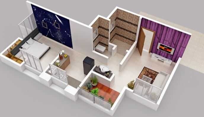 Floor plan of 1 BHK 540 Sq. Ft. Apartment in WS Srushti Orbit, Pune