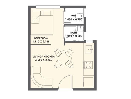 Floor plan of 1 BHK 172 Sq. Ft. Apartment in Xrbia Abode, Pune