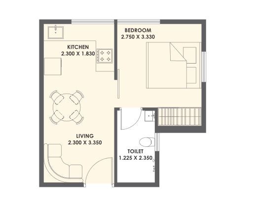 Floor plan of 1 BHK 263 Sq. Ft. Apartment in Xrbia Abode, Pune
