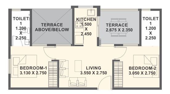 Floor plan of 2 BHK 476 Sq. Ft. Apartment in Xrbia Abode, Pune