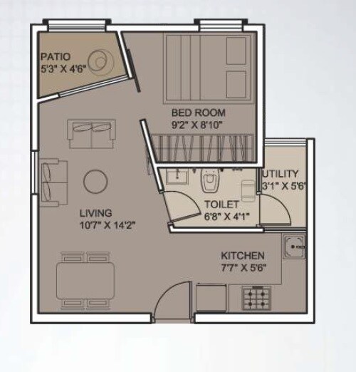 Floor plan of 1 BHK 445 Sq. Ft. Apartment in Xrbia Apartments, Pune