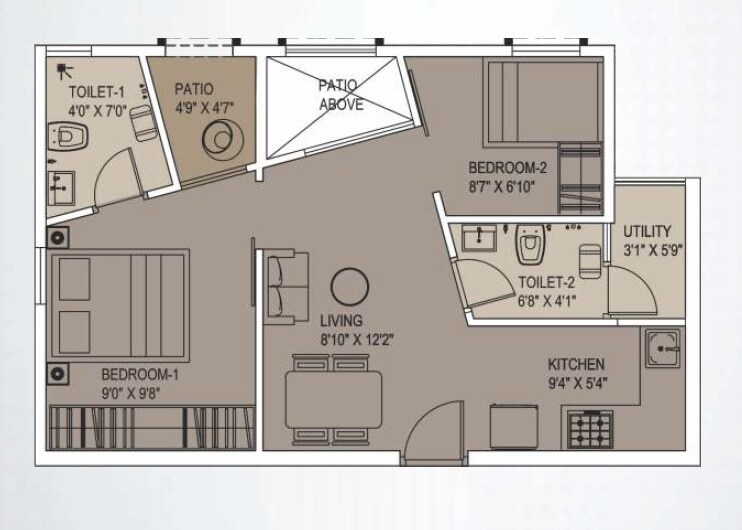 2 BHK 582 Sq. Ft. Apartment