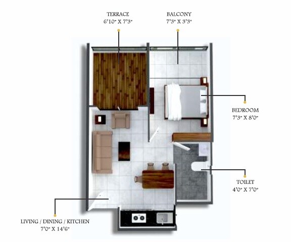 Floor plan of 1 BHK 294 Sq. Ft. Apartment in Xrbia Balewadi, Pune