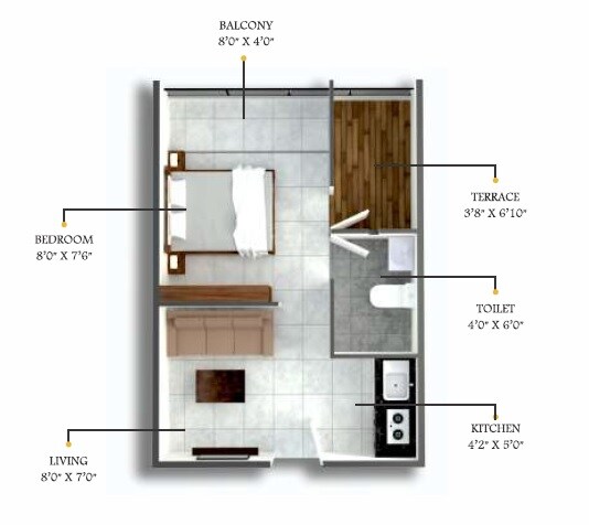Floor plan of 195 Sq. Ft. Studio in Xrbia Balewadi, Pune