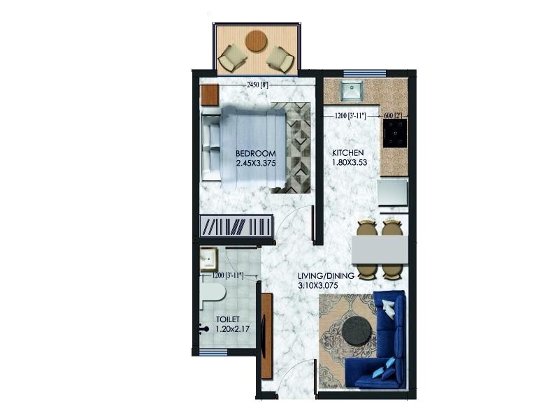 Floor plan of 1 BHK 303 Sq. Ft. Apartment in Xrbia Dhanori Ph 2, Pune