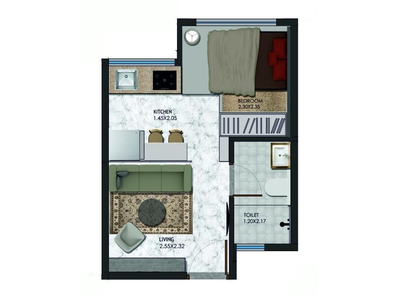 Floor plan of 195 Sq. Ft. Studio in Xrbia Dhanori Ph 2, Pune