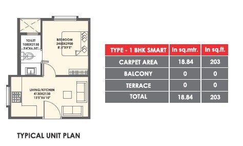 Floor plan of 1 BHK 203 Sq. Ft. Apartment in Xrbia Eiffel City, Pune