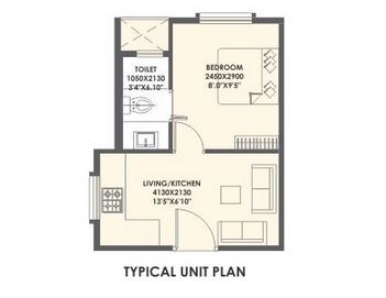 Floor plan of 1 BHK 287 Sq. Ft. Apartment in Xrbia Eiffel City Phase 2, Pune