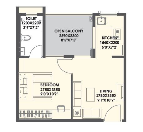 Floor plan of 1 BHK 174 Sq. Ft. Apartment in Xrbia Eiffel City Phase 2, Pune