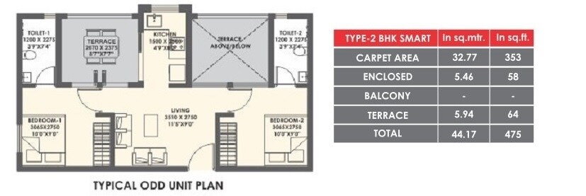 Floor plan of 2 BHK 353 Sq. Ft. Apartment in Xrbia Eiffel City Phase 2, Pune