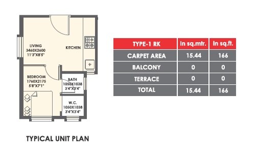 Floor plan of 166 Sq. Ft. Studio in Xrbia Eiffel City, Pune
