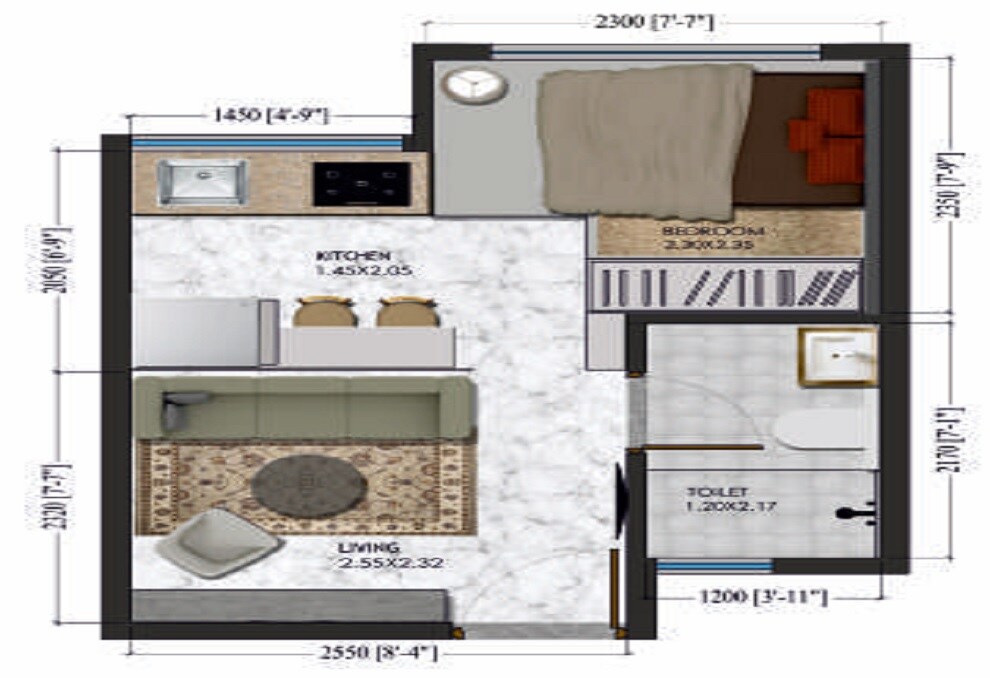 Floor plan of 195 Sq. Ft. Studio in Xrbia Singa Dhanori Phase 1, Pune