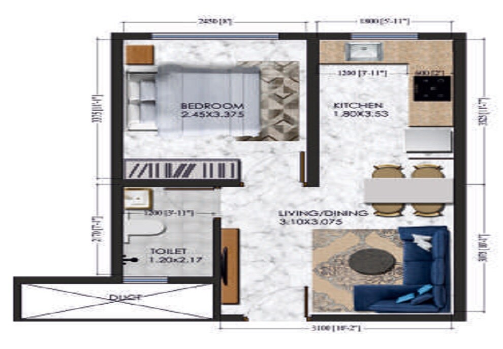 Floor plan of 1 BHK 326 Sq. Ft. Apartment in Xrbia Singa Dhanori Phase 2, Pune