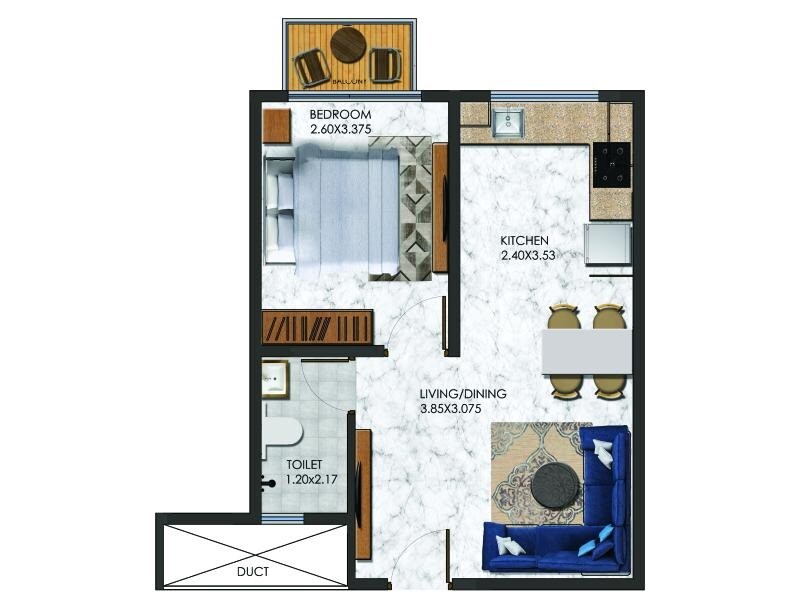 Floor plan of 1 BHK 379 Sq. Ft. Apartment in Xrbia Singapune, Pune