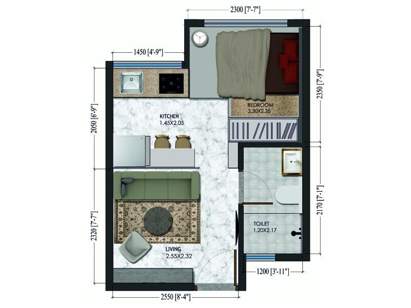 Floor plan of 199 Sq. Ft. Studio in Xrbia Singapune, Pune