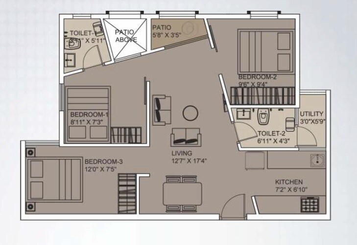 Floor plan of 3 BHK 798 Sq. Ft. Apartment in Xrbia Xrbia Hinjewadi, Pune