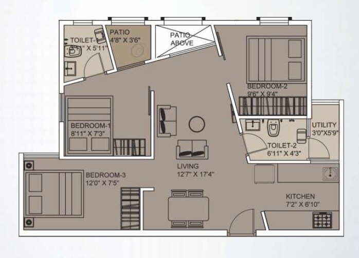 Floor plan of 3 BHK 801 Sq. Ft. Apartment in Xrbia Xrbia Hinjewadi, Pune
