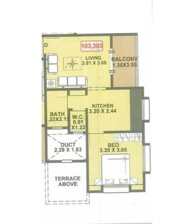 Floor plan of 1 BHK 477 Sq. Ft. Apartment in Yash Anand Park, Pune