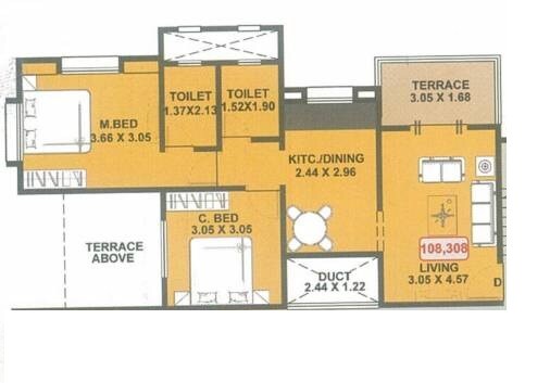 Floor plan of 2 BHK 644 Sq. Ft. Apartment in Yash Anand Park, Pune