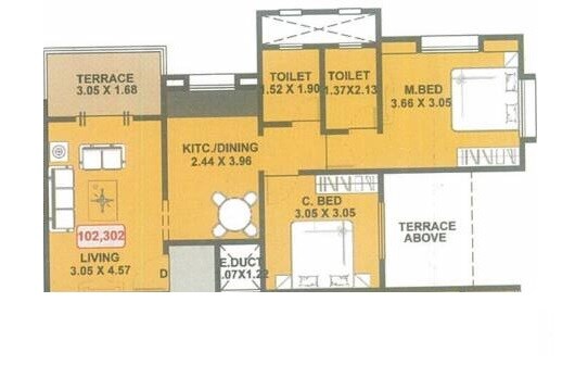 Floor plan of 2 BHK 675 Sq. Ft. Apartment in Yash Anand Park, Pune