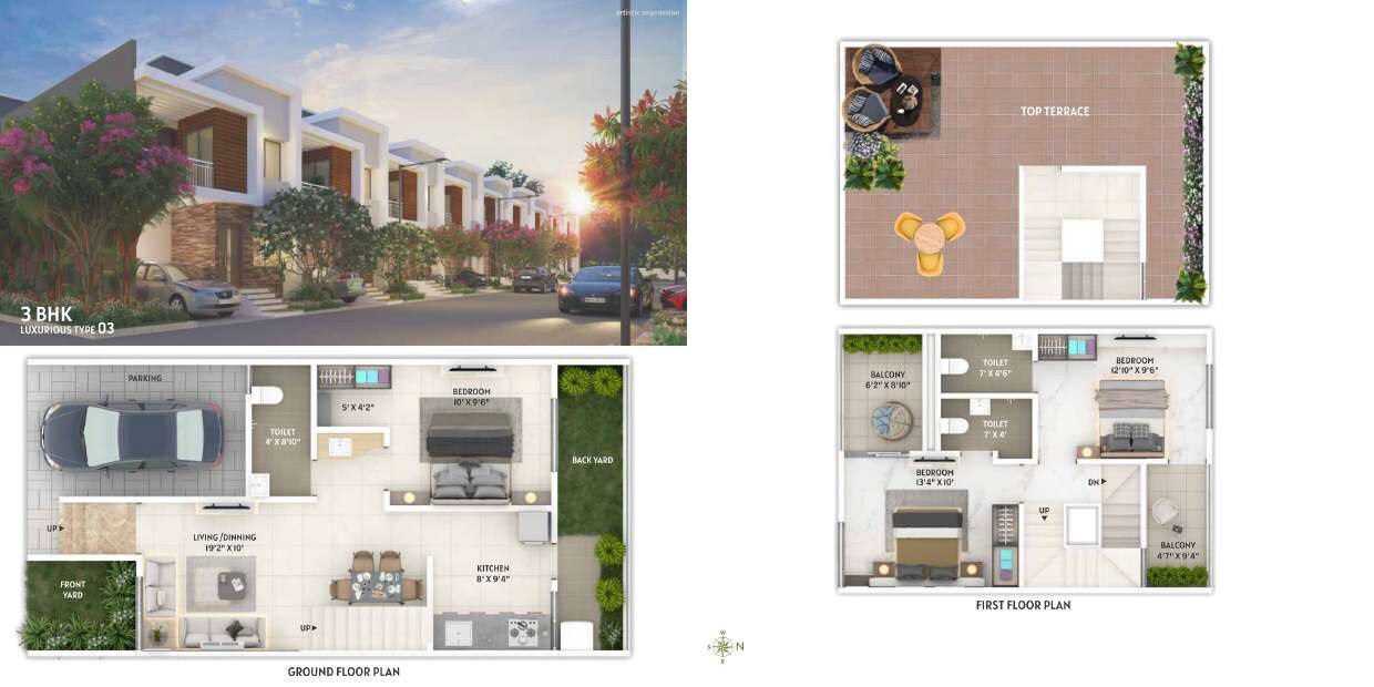 Floor plan of 3 BHK 1695 Sq. Ft. Villa in Yash Evana, Pune