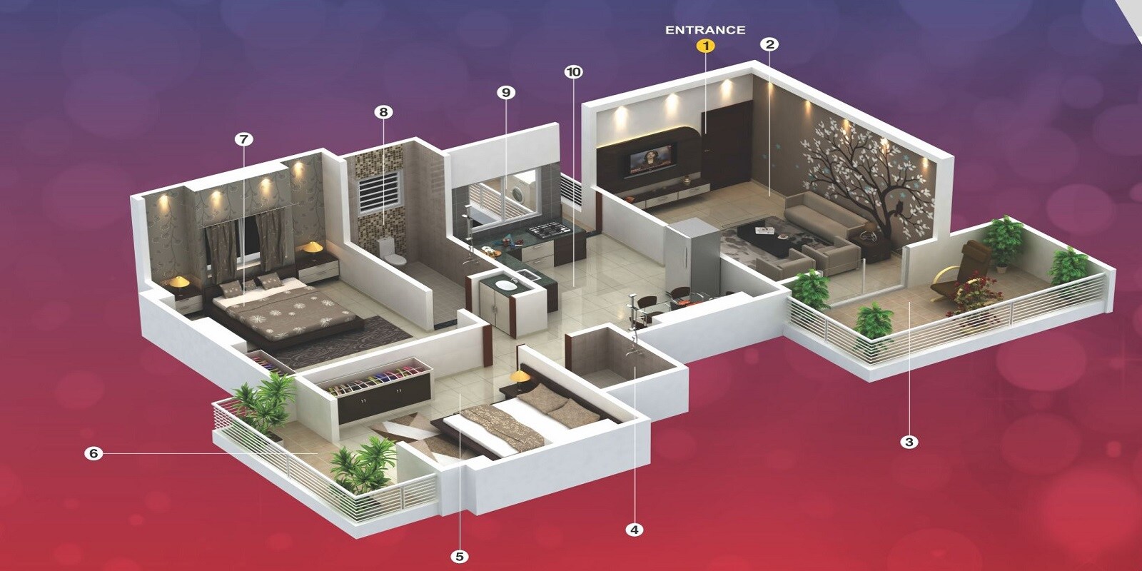 Floor plan of 2 BHK 826 Sq. Ft. Apartment in Yash Orchid, Pune